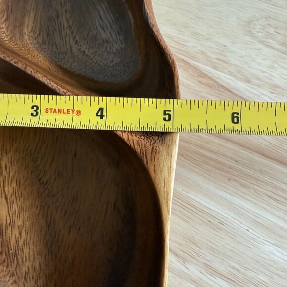 Handcrafted Leaf-Shaped Wooden Serving Tray 3-Compartments 16" Long Decorative T - Picture 10 of 11